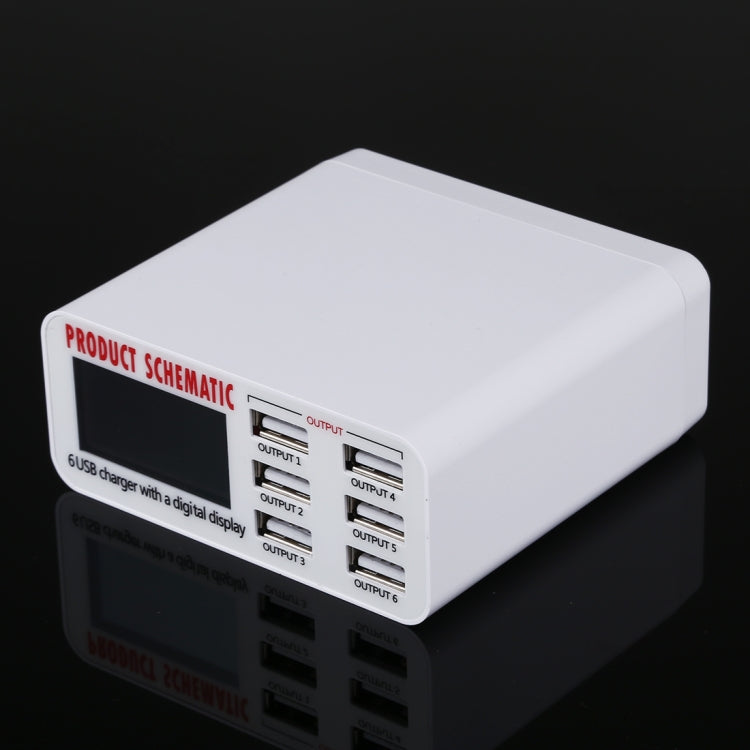 899 30W QC 3.0 6 USB Ports Fast Charger with LCD Digital Display, EU Plug, 899