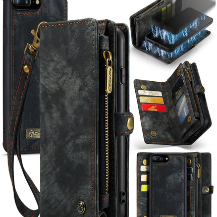 CaseMe for iPhone 8 Plus & 7 Plus   Multifunctional Leather Billfold with Detachable Magnetic PC Back Protective Case & Holder & 11 Card Slots & 3 Cash Slots & 1 Zipper Wallet & 2 Photo Frames & 3 Magnetic Clasps