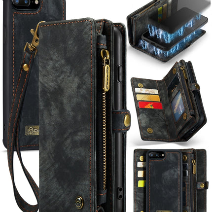 CaseMe for iPhone 8 Plus & 7 Plus   Multifunctional Leather Billfold with Detachable Magnetic PC Back Protective Case & Holder & 11 Card Slots & 3 Cash Slots & 1 Zipper Wallet & 2 Photo Frames & 3 Magnetic Clasps