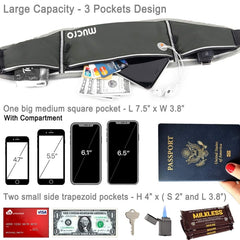 Mucro Running Fanny Bag Large Capacity Sports Belt Waist Pouch Bag with Survival Whistle & Adjustable Extender for iPhone 12  / 12 Pro, iPhone XS Max and 6.5 inch Phones