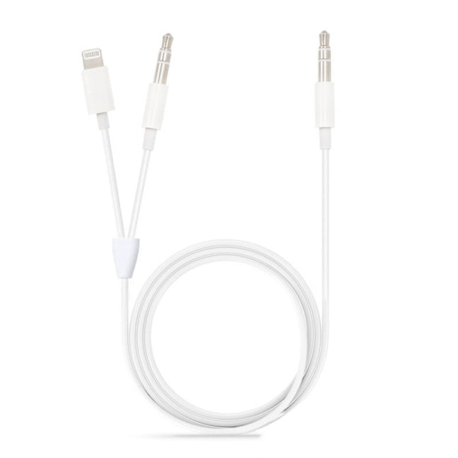 MH030 1m 2 in 1 8 Pin Male & 3.5mm Male to 3.5mm Male AUX Audio Cable For iPhone, iPad, Samsung, Huawei, Xiaomi, HTC, MH030
