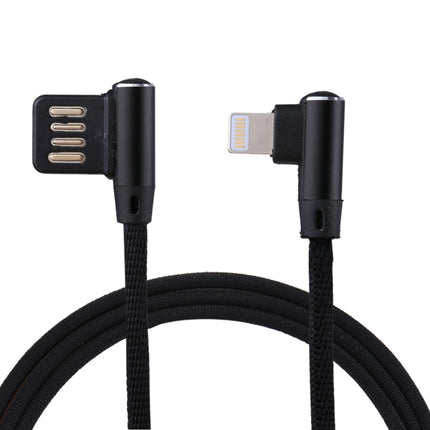 1m 2.4A Output USB to 8 Pin Double Elbow Design Nylon Weave Style Data Sync Charging Cable, 8 Pin Dark Blue, 8 Pin Blue, 8 Pin Red, 8 Pin Black, 8 Pin Coffee