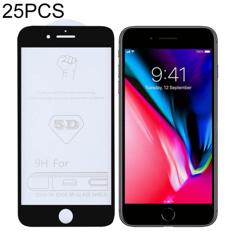 25 PCS 9H 5D Full Glue Full Screen Tempered Glass Film for iPhone 7 / 8, For iPhone SE 2020 / 8 / 7 (25 PCS)