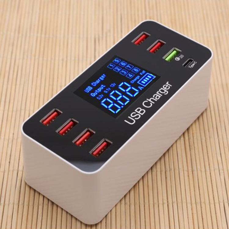 A9+ Multi-function AC 100V~240V 8 Ports USB Digital Display LCD Detachable Charging Station Smart Charger,Support QC3.0, A9+