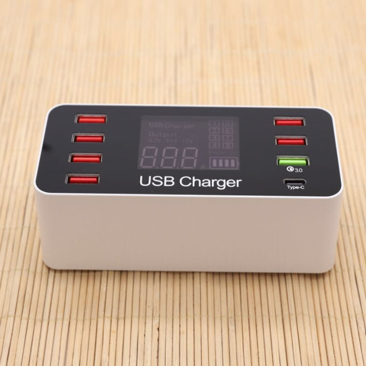 A9+ Multi-function AC 100V~240V 8 Ports USB Digital Display LCD Detachable Charging Station Smart Charger,Support QC3.0, A9+