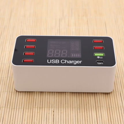 A9+ Multi-function AC 100V~240V 8 Ports USB Digital Display LCD Detachable Charging Station Smart Charger,Support QC3.0, A9+