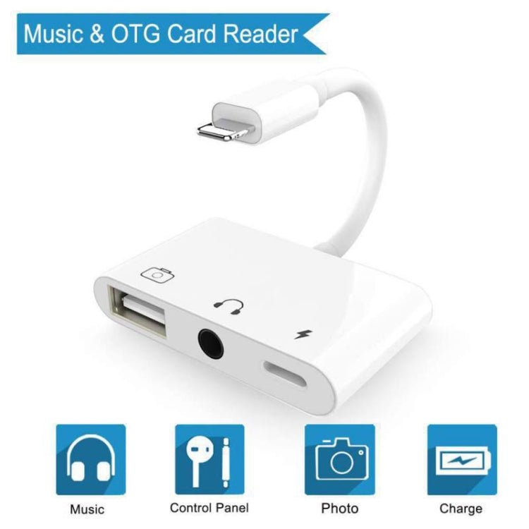 3 in 1 Multi-function 8 Pin + 3.5mm + USB 3.0 OTG to 8 Pin Male Fast Charging & Music Audio & Card Reading Adapter