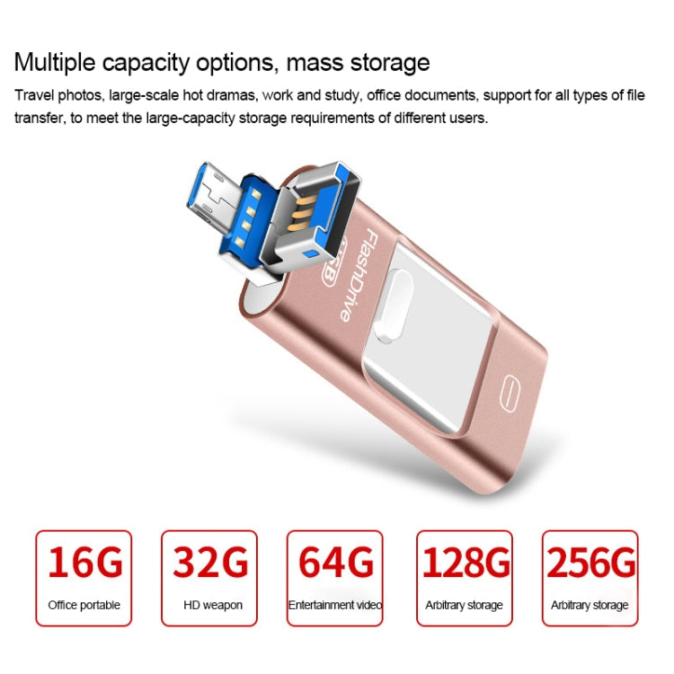 32GB USB 3.0 + 8 Pin + Mirco USB Android iPhone Computer Dual-use Metal Flash Drive, 32GB USB 3.0