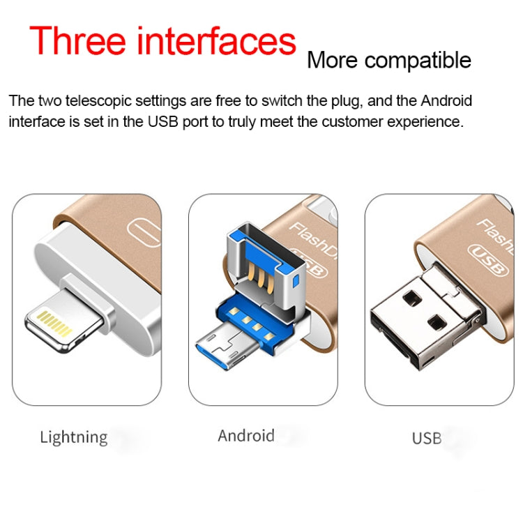 32GB USB 3.0 + 8 Pin + Mirco USB Android iPhone Computer Dual-use Metal Flash Drive, 32GB USB 3.0