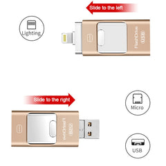 128GB USB 3.0 + 8 Pin + Mirco USB Android iPhone Computer Dual-use Metal Flash Drive