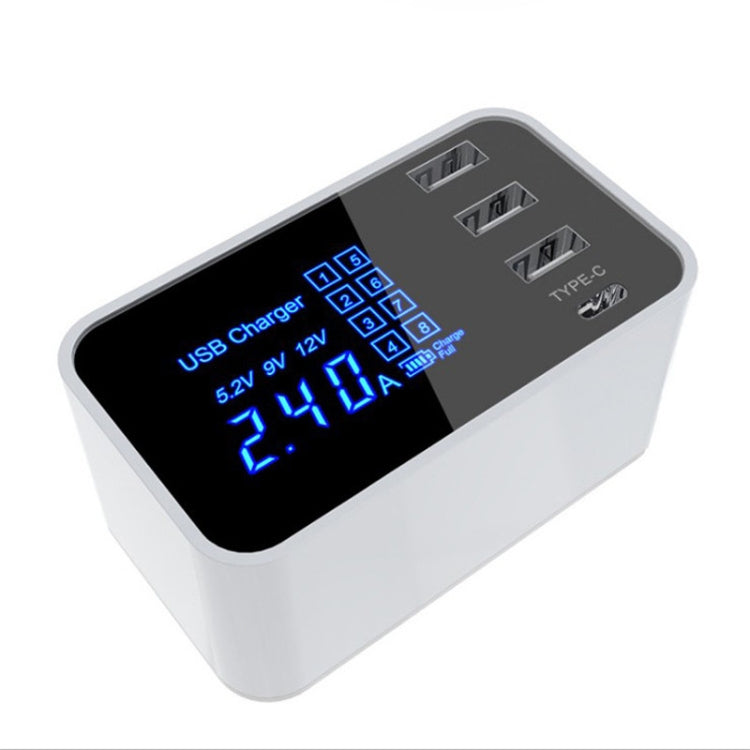 CDA30 20W 3 USB Ports + USB-C / Type-C Ports Multi-function Charger with LED Display, UK Plug, UK Plug