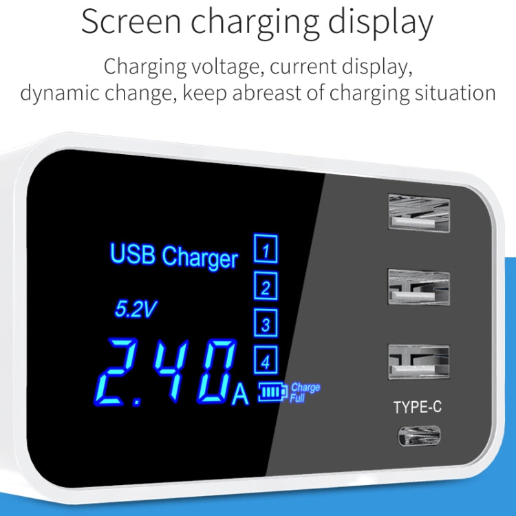 CDA30 20W 3 USB Ports + USB-C / Type-C Ports Multi-function Charger with LED Display, UK Plug, UK Plug