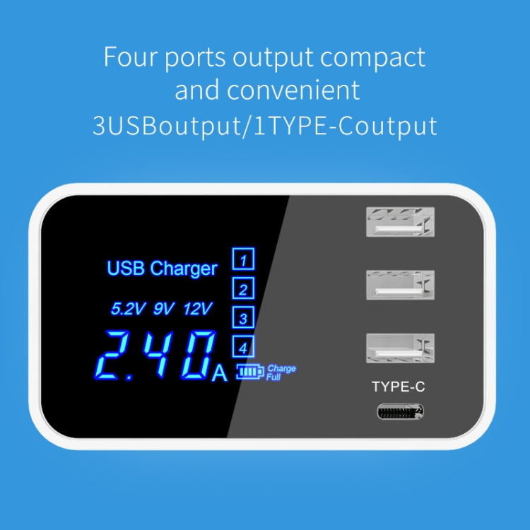 CDA30 20W 3 USB Ports + USB-C / Type-C Ports Multi-function Charger with LED Display, US Plug, US Plug