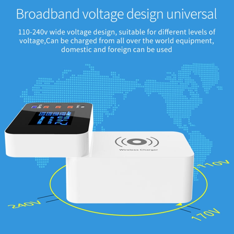 CDA33QW 40W QC 3.0 USB Ports + 3 USB Ports + USB-C / Type-C Ports + Wireless Charging Multi-function Foldable Charger with LED Display, EU Plug, EU Plug