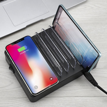 50W 6 USB Ports + 2 USB-C / Type-C Ports + Wireless Charging Multi-function Charger with LED Display & Detachable Bezel, AU Plug, AU Plug