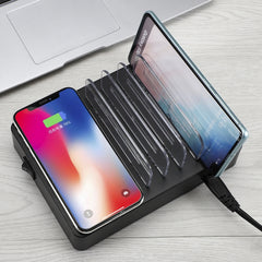 50W 6 USB Ports + 2 USB-C / Type-C Ports + Wireless Charging Multi-function Charger with LED Display & Detachable Bezel, AU Plug, AU Plug