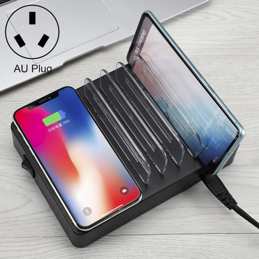 50W 6 USB Ports + 2 USB-C / Type-C Ports + Wireless Charging Multi-function Charger with LED Display & Detachable Bezel, AU Plug, AU Plug