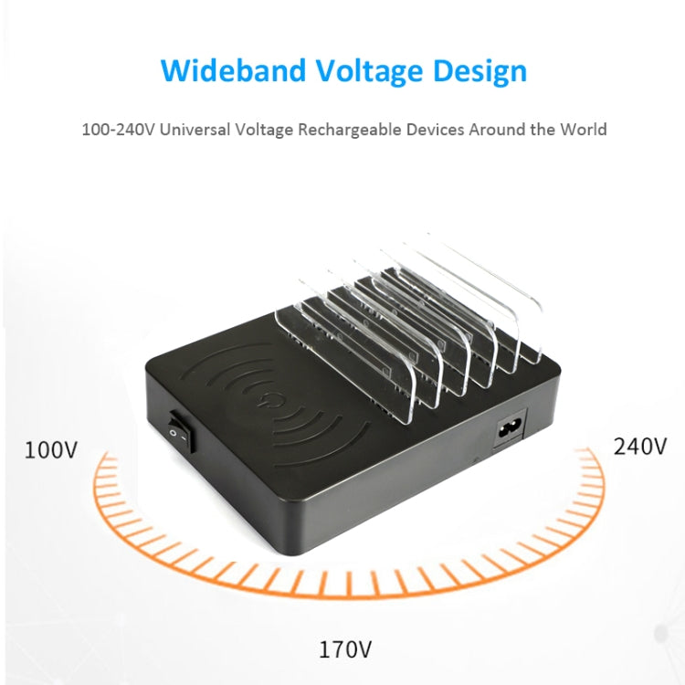 50W 6 USB Ports + 2 USB-C / Type-C Ports + Wireless Charging Multi-function Charger with LED Display & Detachable Bezel, UK Plug, UK Plug