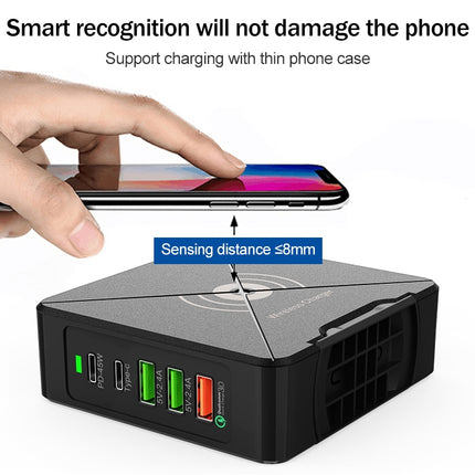 F88W 3 x USB + 2 x USB-C / Type-C Ports QC3.0 Desktop Charger with Wireless Charging Function, F88W