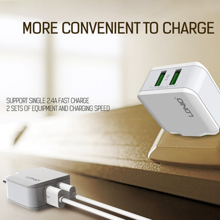 LDNIO A2201 2.4A Dual USB Charging Head Travel Direct Charge Mobile Phone Adapter Charger With Type-C Data Cable, Type-C