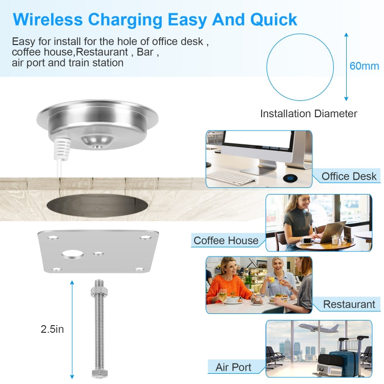 S50 15W Ultra-thin Desktop Embedded Wireless Charger embedded