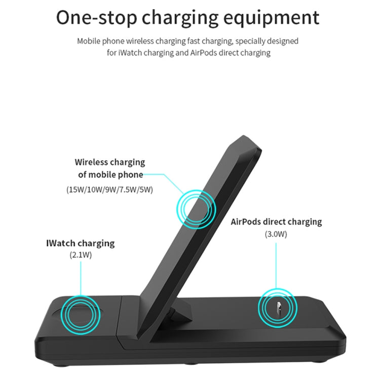 H6 3 in 1 Portable Folding Wireless Charger for iPhone + iWatch + AirPods