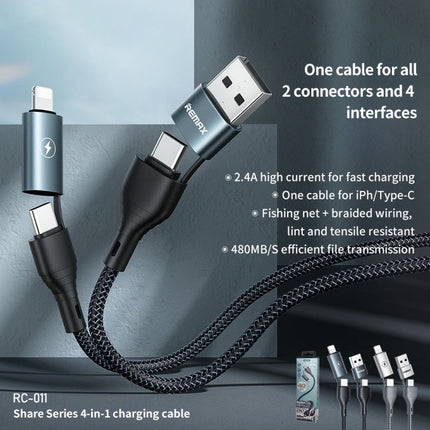 REMAX RC-011 1.2m 2.4A 4-in-1 USB to USB-C / Type-Cx2 + 8 Pin Fast Charging Data Cable