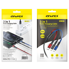 awei CL-971 3 in 1 1.2m 2.4A USB to 8 Pin + Micro USB + USB-C / Type-C Multi Charging Cable