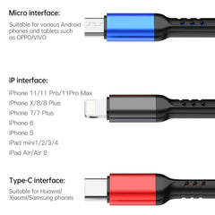 awei CL-971 3 in 1 1.2m 2.4A USB to 8 Pin + Micro USB + USB-C / Type-C Multi Charging Cable