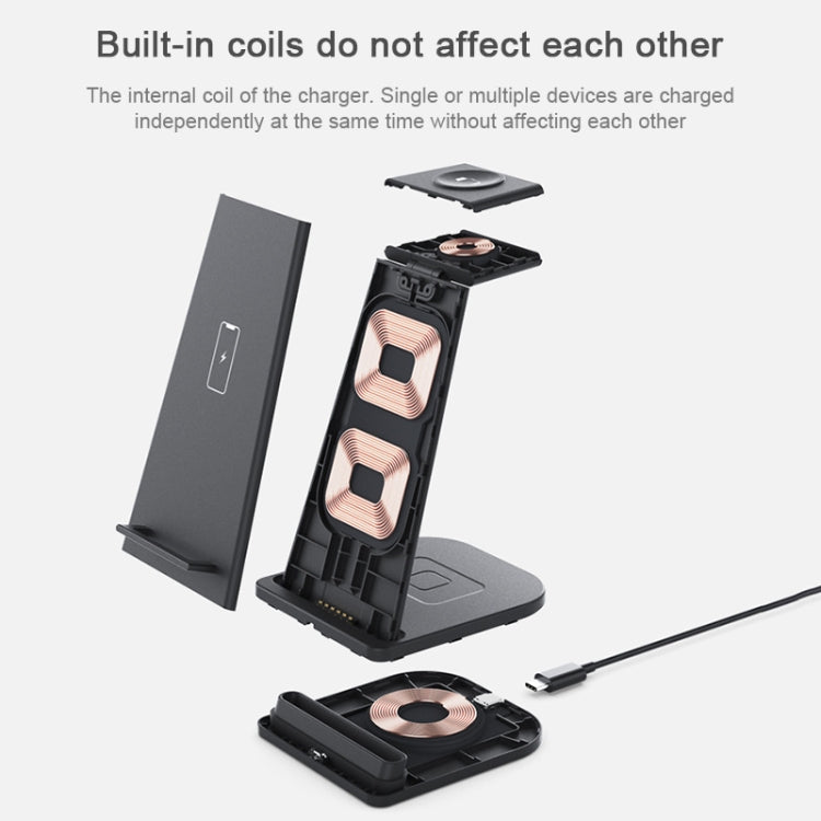 HQ-UD21 3 in 1 Folding Mobile Phone Watch Multi-Function Charging Stand Wireless Charger for iPhones & Apple Watch & Airpods, HQ-UD21