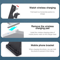 HQ-UD21 3 in 1 Folding Mobile Phone Watch Multi-Function Charging Stand Wireless Charger for iPhones & Apple Watch & Airpods, HQ-UD21