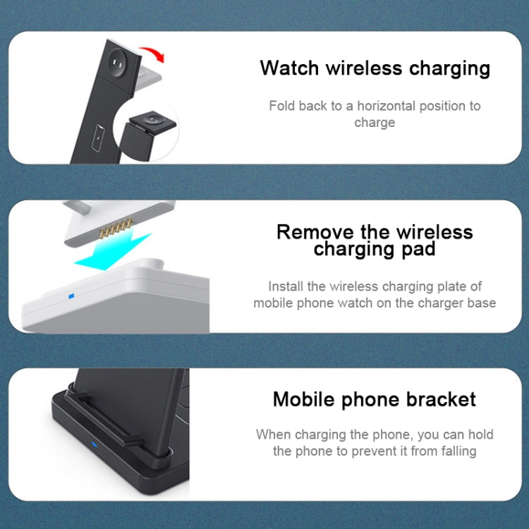 HQ-UD21 3 in 1 Folding Mobile Phone Watch Multi-Function Charging Stand Wireless Charger for iPhones & Apple Watch & Airpods, HQ-UD21