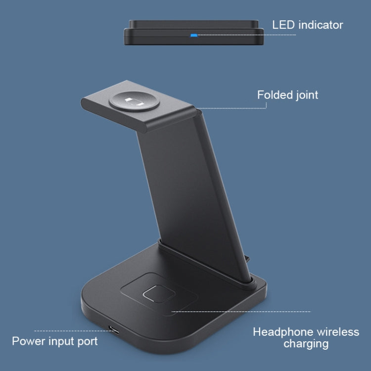 HQ-UD21 3 in 1 Folding Mobile Phone Watch Multi-Function Charging Stand Wireless Charger for iPhones & Apple Watch & Airpods, HQ-UD21