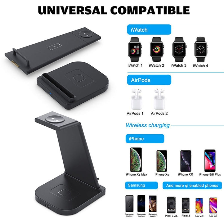 HQ-UD21 3 in 1 Folding Mobile Phone Watch Multi-Function Charging Stand Wireless Charger for iPhones & Apple Watch & Airpods, HQ-UD21