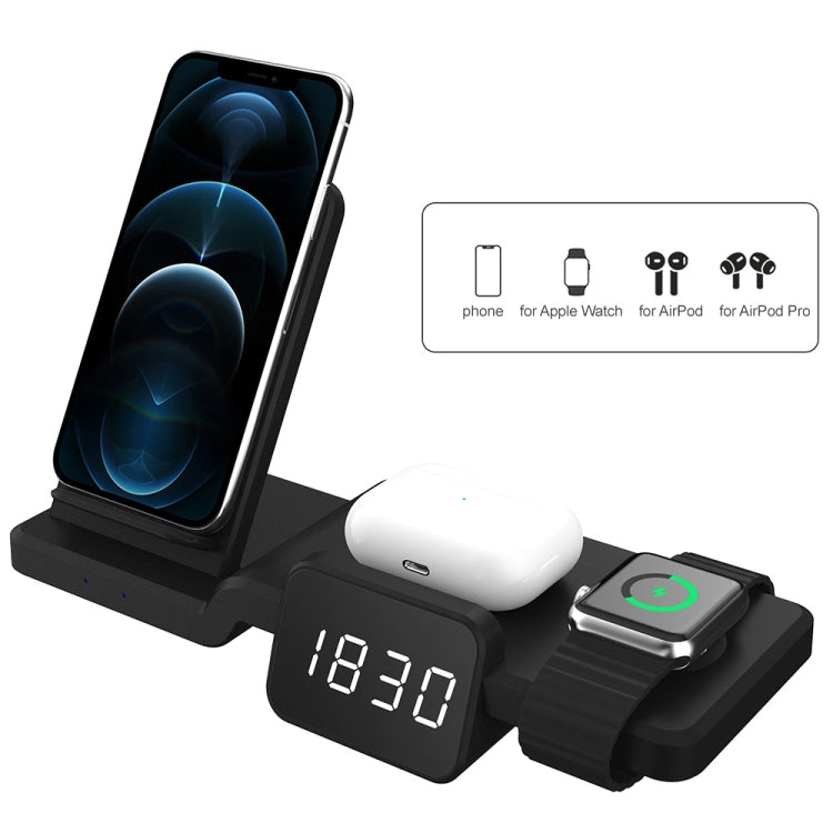 C100 5 In 1 Clock Wireless Charger Charging Holder Stand Station For iPhone / Apple Watch / AirPods