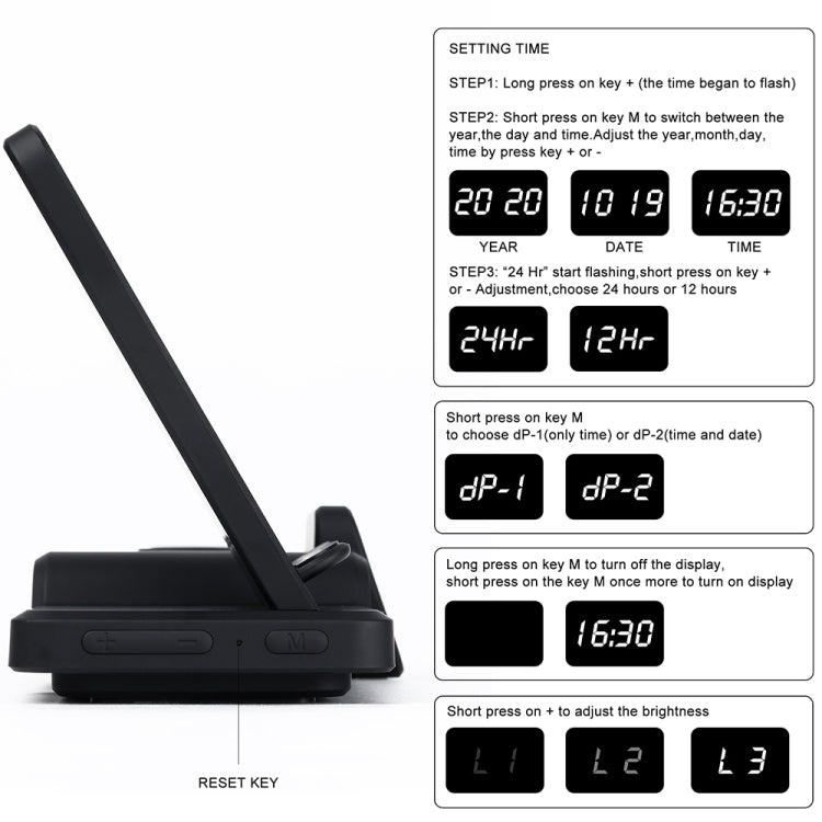 C100 5 In 1 Clock Wireless Charger Charging Holder Stand Station For iPhone / Apple Watch / AirPods