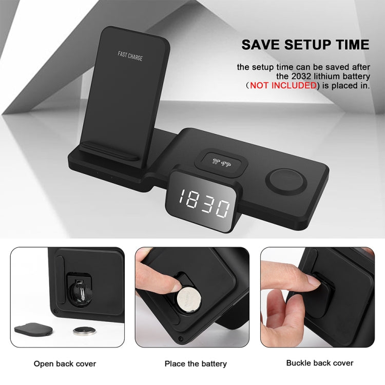 C100 5 In 1 Clock Wireless Charger Charging Holder Stand Station For iPhone / Apple Watch / AirPods