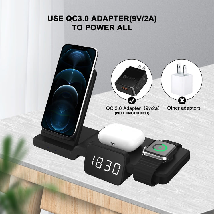 C100 5 In 1 Clock Wireless Charger Charging Holder Stand Station For iPhone / Apple Watch / AirPods