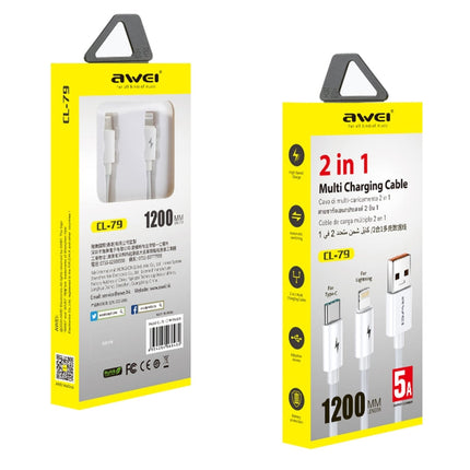 awei CL-79 2 in 1 1.2m USB to 8 Pin + USB-C / Type-C Multi Charging Cable