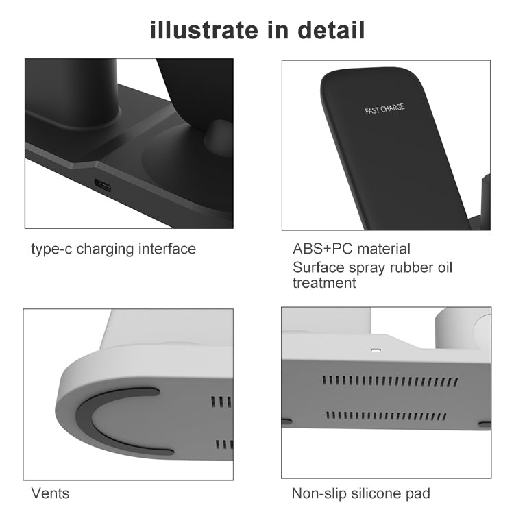 OJD-45 3 in 1 QI 10W Mobile Phone + Watch + 8 Pin Earphone Charging Port Multi-function Wireless Charger for Mobile Phones & Watches & AirPods 2, OJD-45