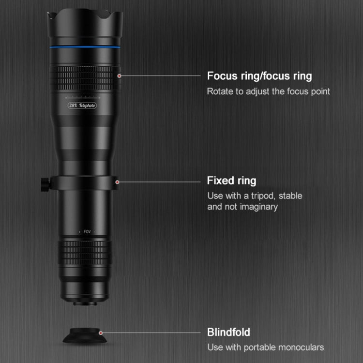 APEXEL APL-JS28X 28X HD External Dual-adjustment Zoom Telescope Universal Telephoto Phone Lens, APL-JS28X