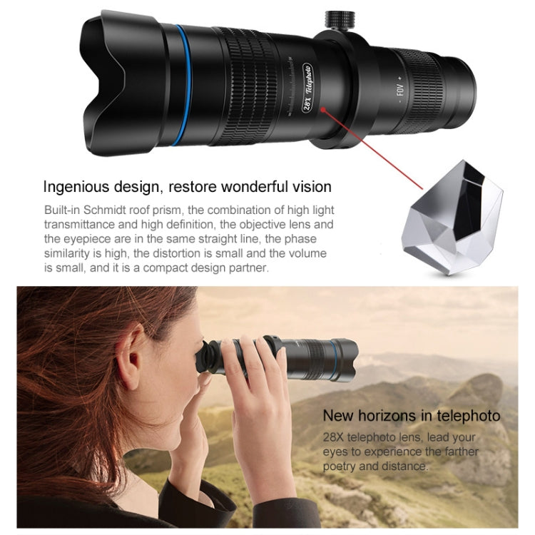 APEXEL APL-JS28X 28X HD External Dual-adjustment Zoom Telescope Universal Telephoto Phone Lens, APL-JS28X