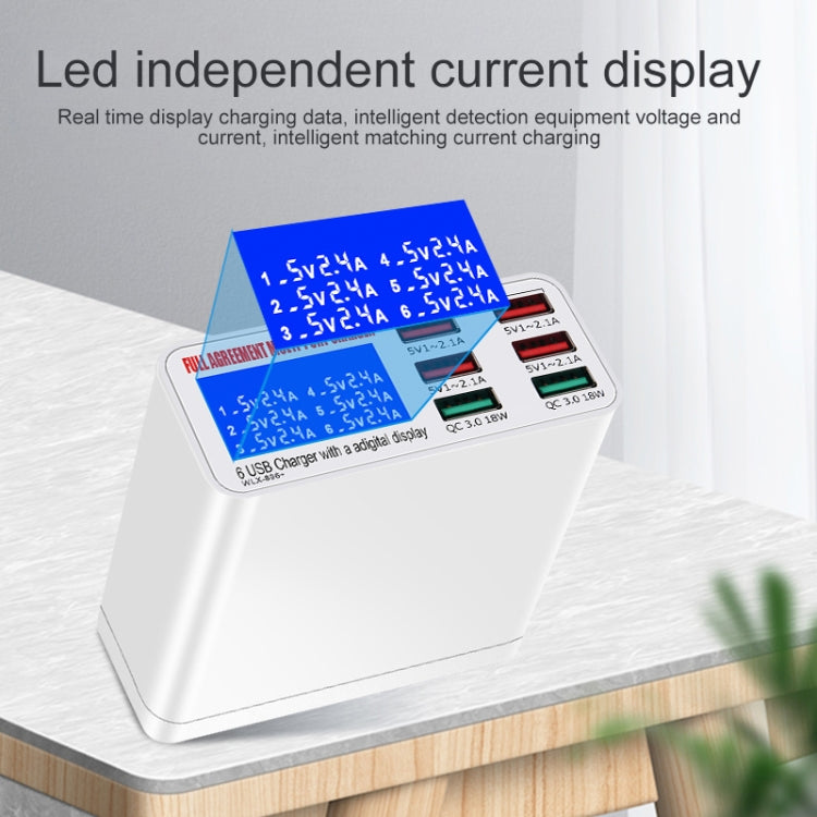 WLX-896+ 6 In 1 Multi-function Smart Digital Display USB Charger, WLX-896+(AU Plug), WLX-896+(EU Plug), WLX-896+(UK Plug), WLX-896+(US Plug)