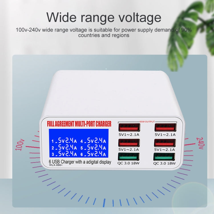 WLX-896+ 6 In 1 Multi-function Smart Digital Display USB Charger, WLX-896+(AU Plug), WLX-896+(EU Plug), WLX-896+(UK Plug), WLX-896+(US Plug)