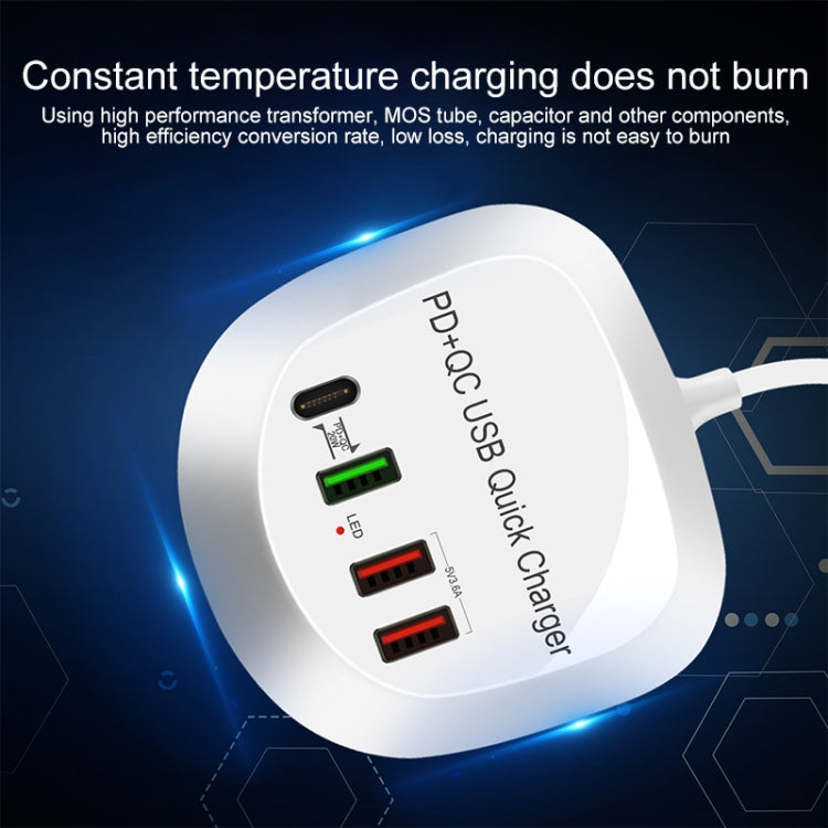 WLX-T3P 4 In 1 PD + QC Multi-function Smart Fast Charging USB Charger, WLX-T3P AU Plug, WLX-T3P EU Plug, WLX-T3P UK Plug, WLX-T3P US Plug