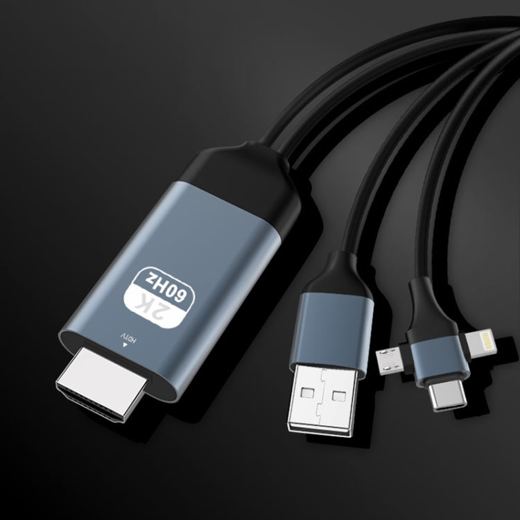 P8J Aluminum 3 in 1 8 Pin + Micro USB + USB-C / Type-C to HDTV Cable, Cable Length: 2m, 3 in 1 HDMI (Aluminum)