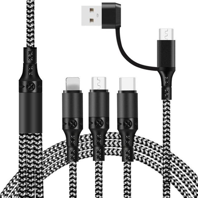 5 in 1 3A USB + USB-C / Type-C to 8 Pin + Micro USB + USB-C / Type-C Interface Two-color Braided Fast Charging Data Cable, Cable Length: 1.2m