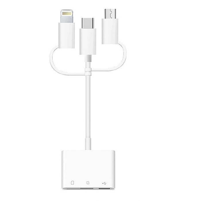 3 in 1 8-Pin And Micro USB And Type-C to TF & SD Card Reader USB OTG Extender Adapter