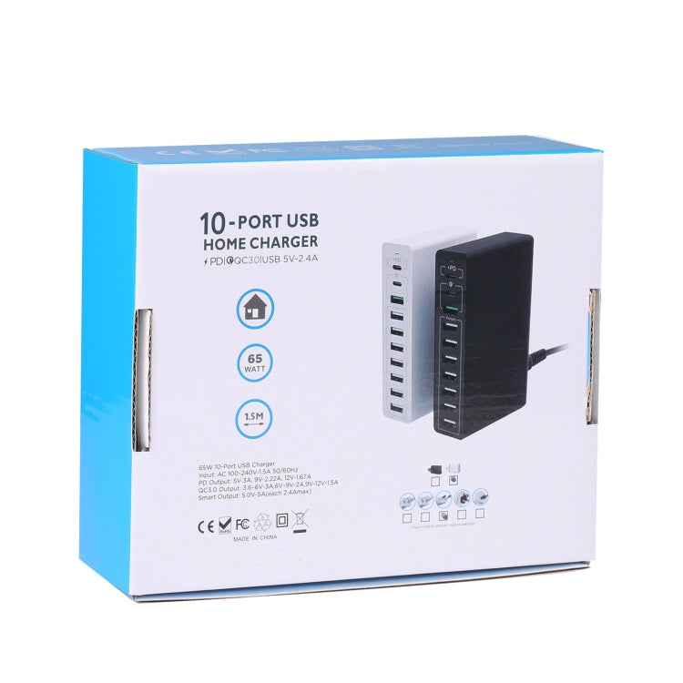 MFT-03Q 10 in 1 65W QC3.0 USB Smart Fast Charger, EU Plug, EU Plug