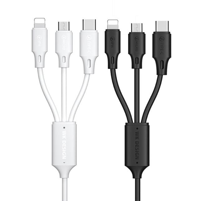 WK WDC-103 3A 3 In 1 8 Pin + Micro USB + Type-C / USB-C Fullspeed Pro Charging Data Cable, Length: 1.15m